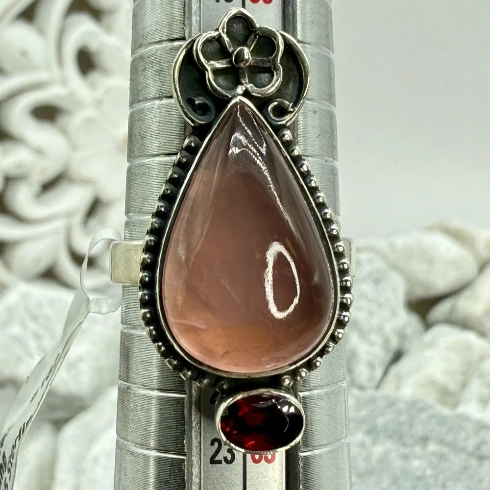 NWT Sterling Silver Rose Quartz & Garnet Ring Size 9 Southwestern Boho 925